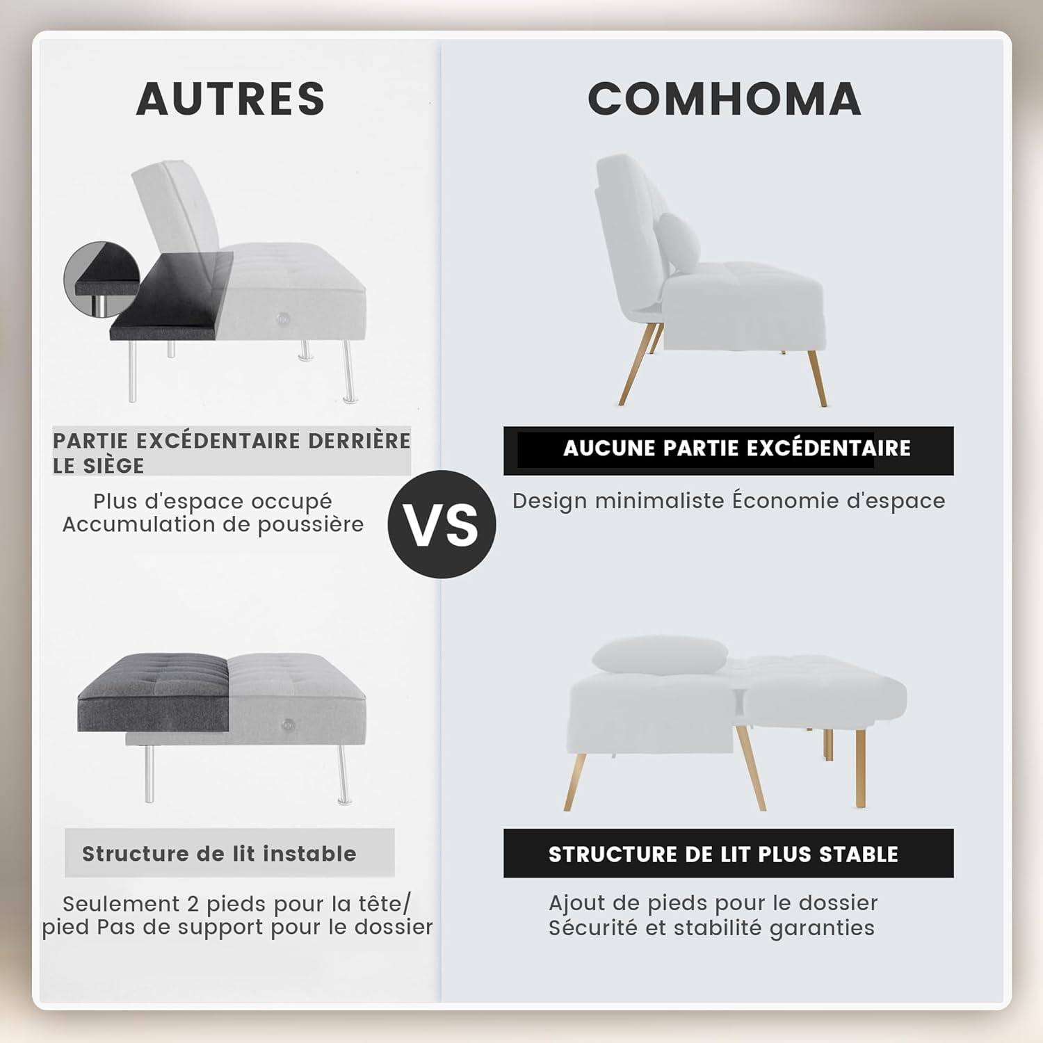 COMHOMA Slaapbank met slaapfunctie - Omvormbare futonhoes - Hoekbank - 3-zits gastenbank - met verstelbare stoffen rugleuning - Grijs 