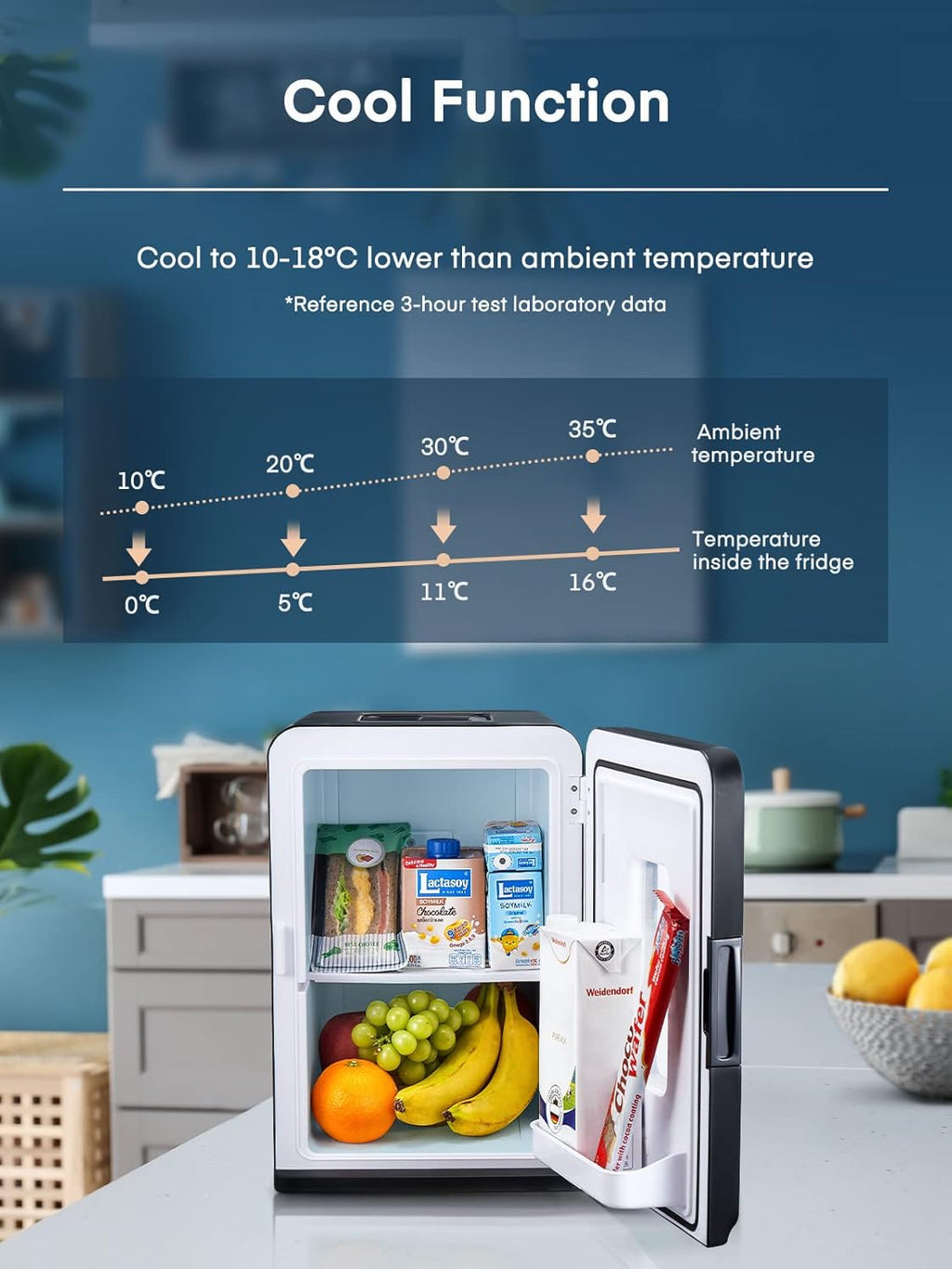 Mini réfrigérateur FOHERE 15 L/21 canettes, petit réfrigérateur portable 240 V/12 V, mode silencieux, fonction chaud/froid, cosmétique noir