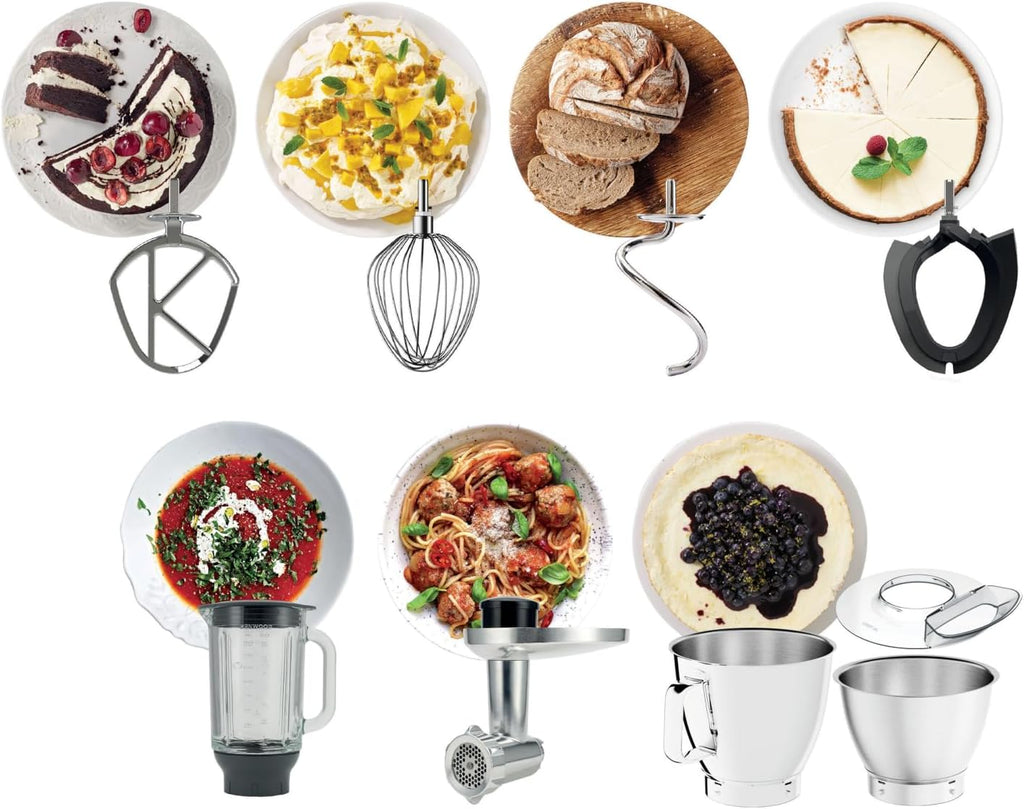 Kenwood Titanium Chef Baker KVC85.004SI Patisserie Processor met geïntegreerde weegschaal, inclusief 3-delige deegset, mengkom van 5 liter en 3,5 liter, progressieve cruisecontrol, 1200 W, zilverkleurig 