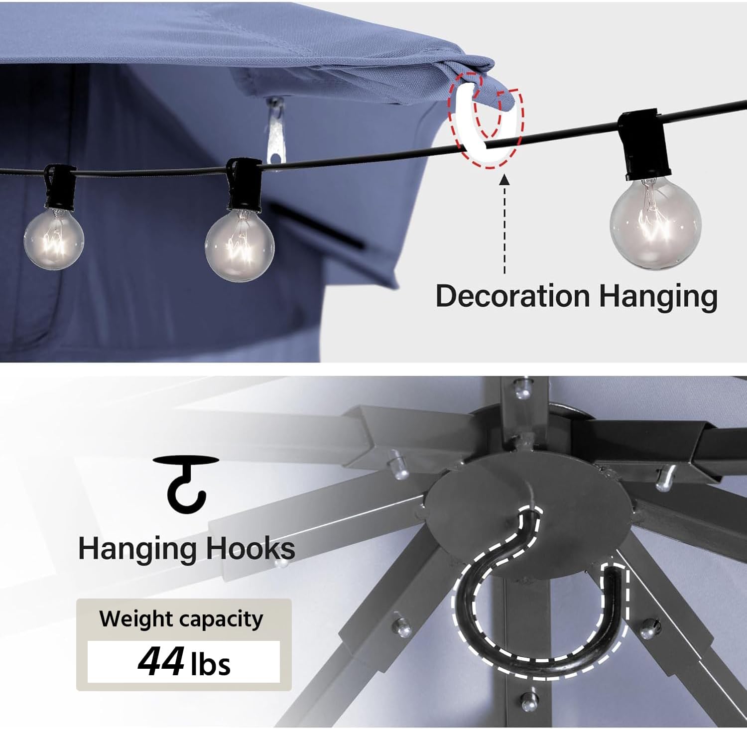 Tente pavillon d'extérieur améliorée à double toit, auvent imperméable UV50+ avec filet et crochets