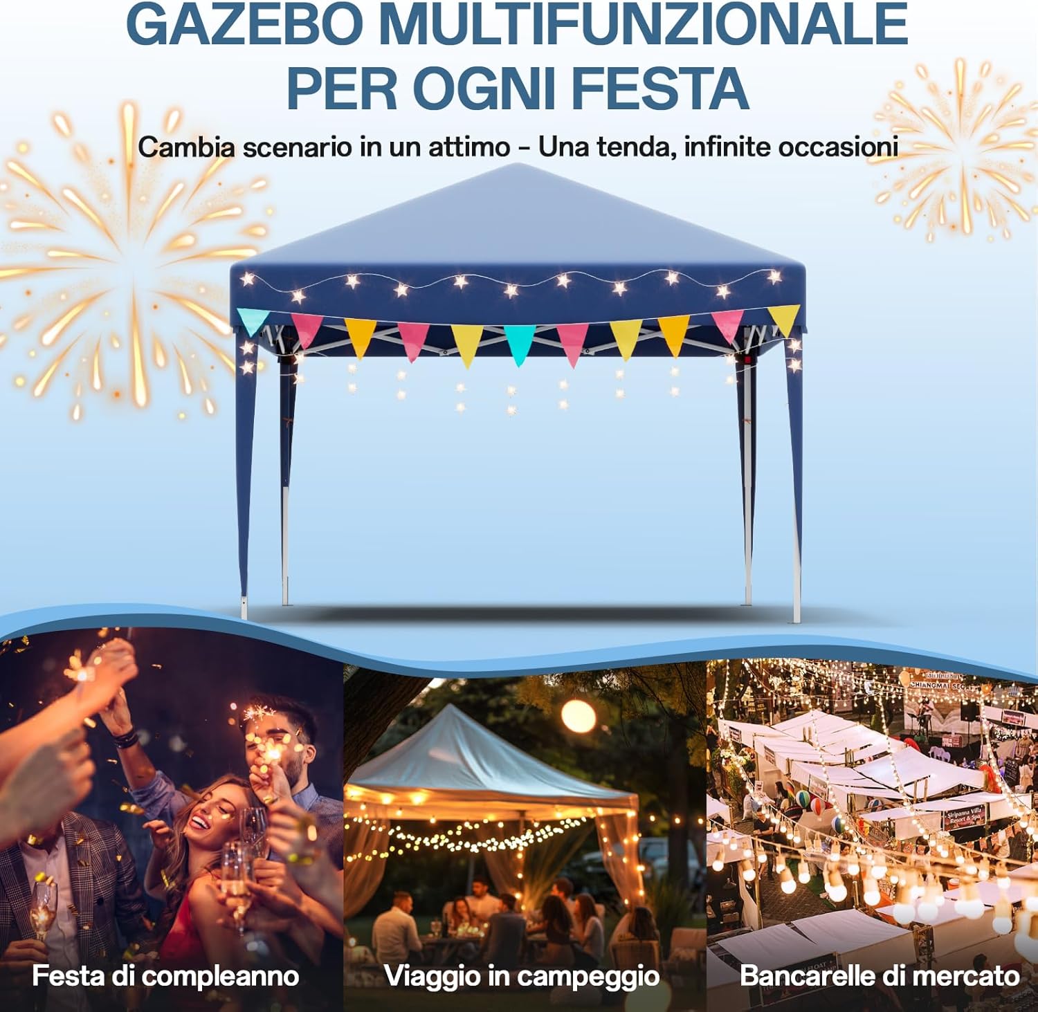 Gazebo pliant étanche JUMMICO, gazebo de jardin extérieur, gazebo pliant à hauteur réglable,