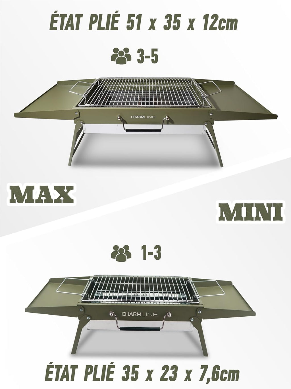 Barbecue portable compact au charbon de bois pour l'extérieur, 34 x 23 cm