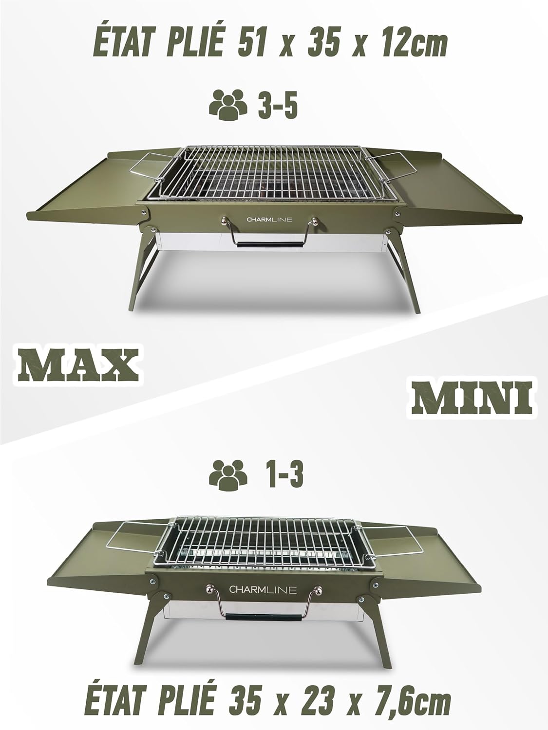 Barbecue portable compact au charbon de bois pour l'extérieur, 34 x 23 cm
