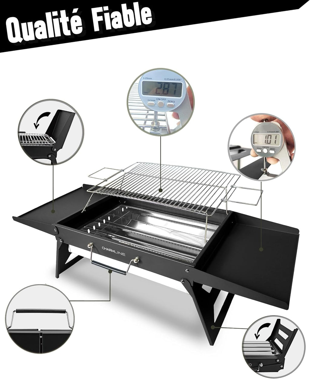 Barbecue portable compact au charbon de bois pour l'extérieur, 34 x 23 cm