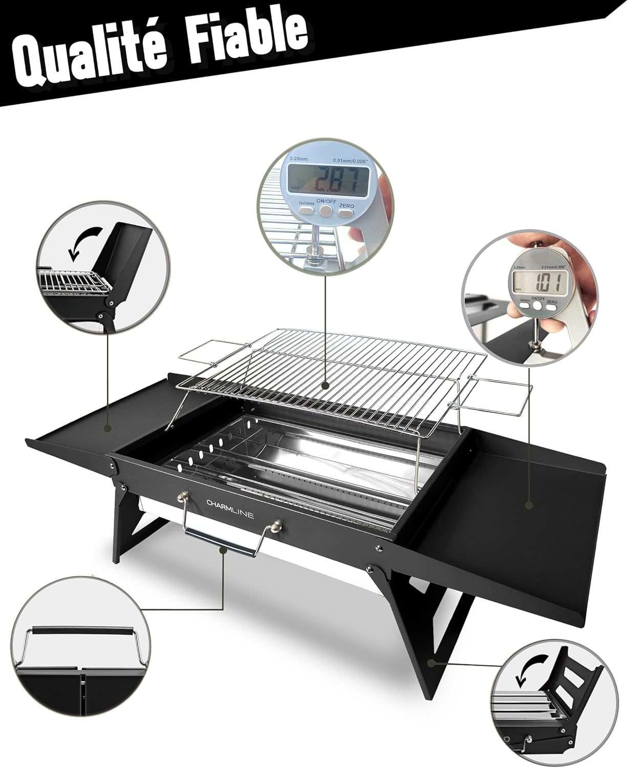 Barbecue portable compact au charbon de bois pour l'extérieur, 34 x 23 cm
