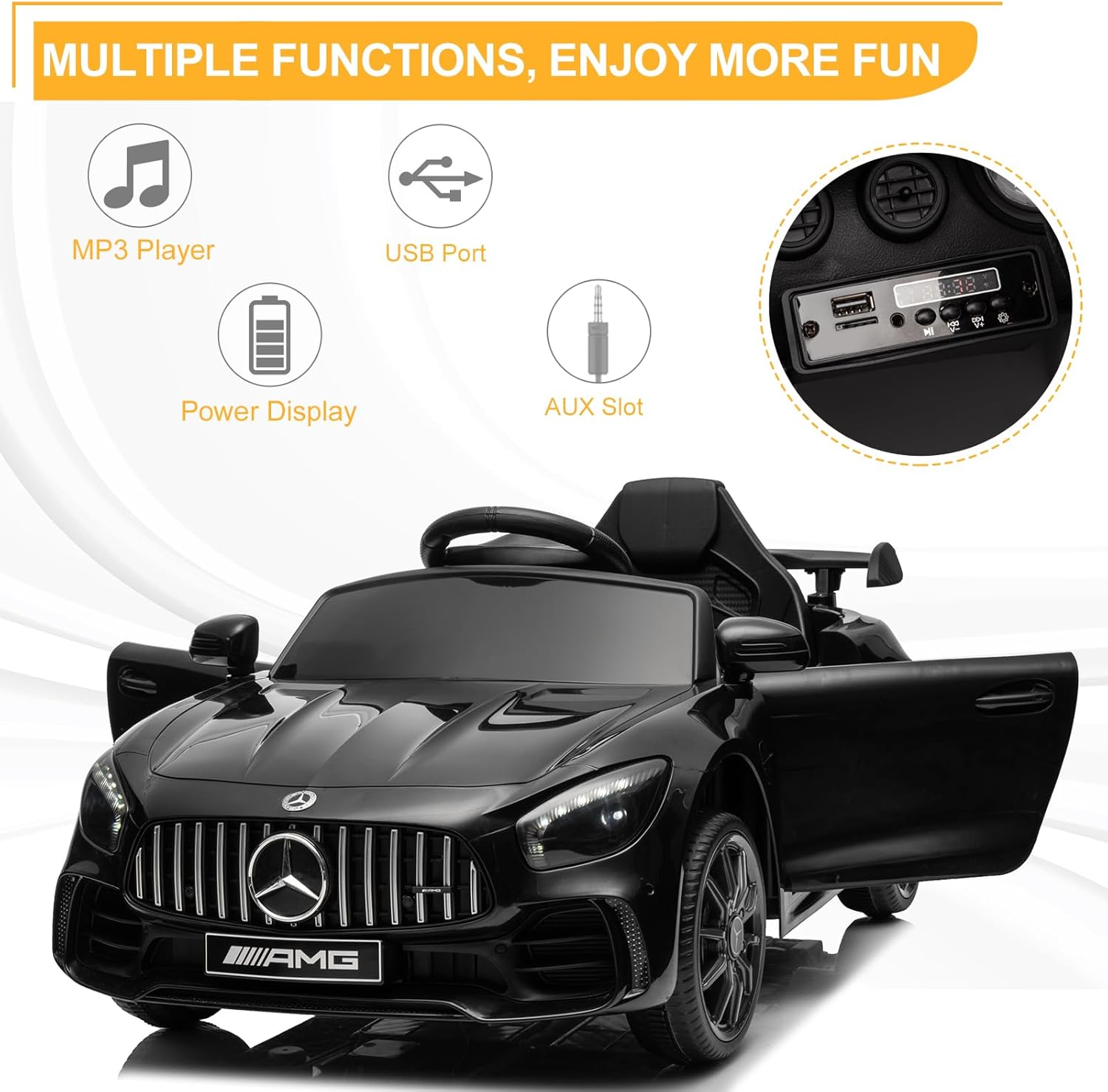 LALAHO Voitures électriques pour Enfants Mercedes Benz AMG avec Télécommande 2.4G, Véhicule électrique Enfant 2 Portes avec MP3 (Blanc)
