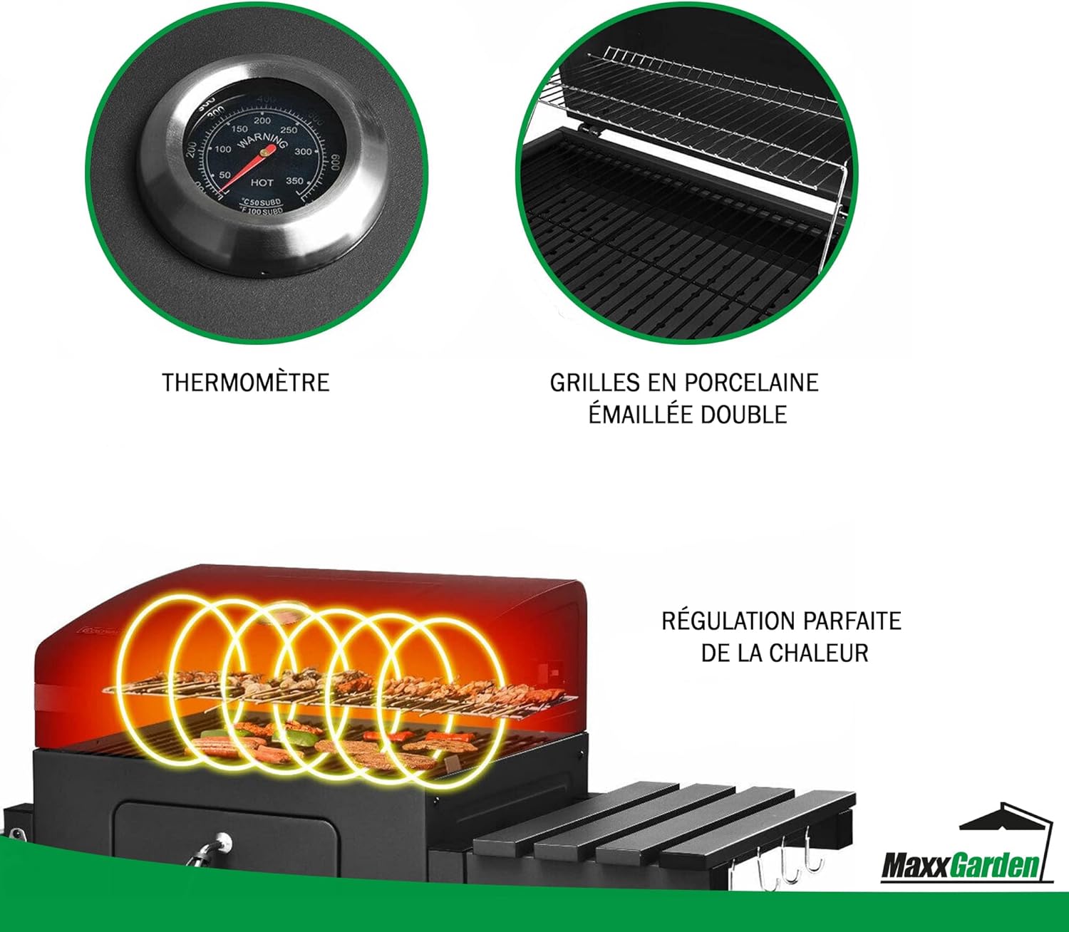 MaxxGarden Barbecue au Charbon - Barbecue de Bois - BBQ - Grill - Transportable - 118 cm - Noir