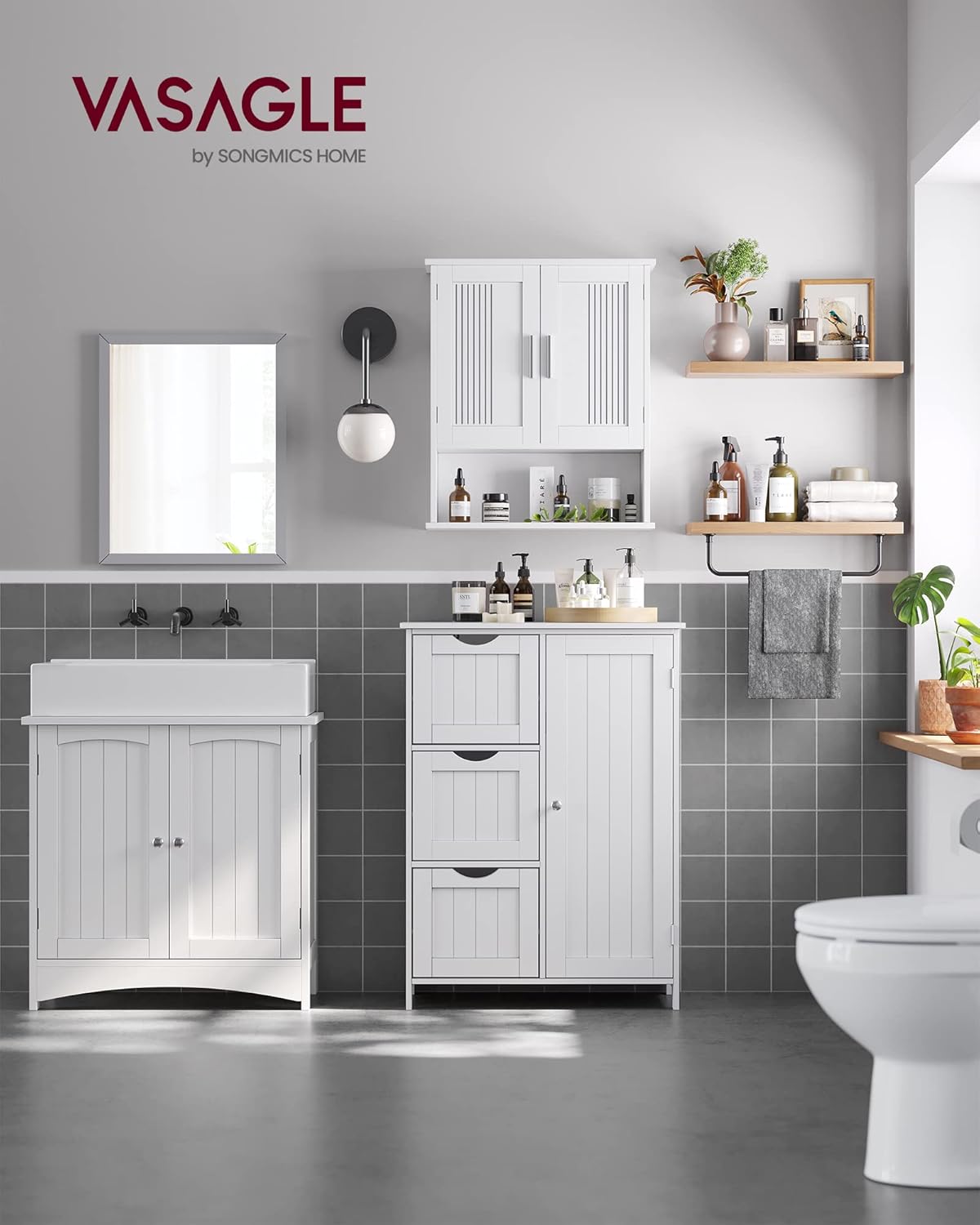 VASAGLE LHC041C02 Armoire de rangement pour salle de bain avec porte et étagères réglables