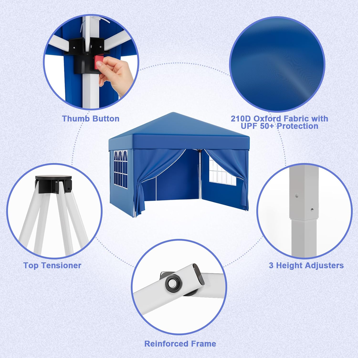 Gazebo pliant étanche JUMMICO, gazebo de jardin extérieur, gazebo pliant à hauteur réglable,