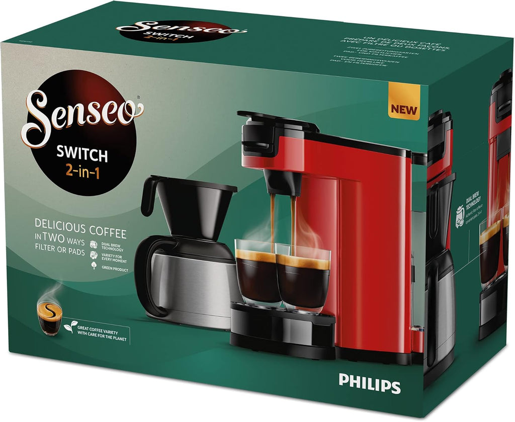 Philips Senseo Switch Machine à Café à Dosettes et Filtre - Technologie 2 en 1, Réservoir d'Eau de 1 L, 7 Tasses en une Seule Fois, Couleur Blanc Titane (HD6592/05)