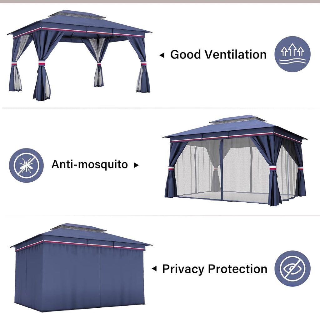 Tente pavillon d'extérieur améliorée à double toit, auvent imperméable UV50+ avec filet et crochets