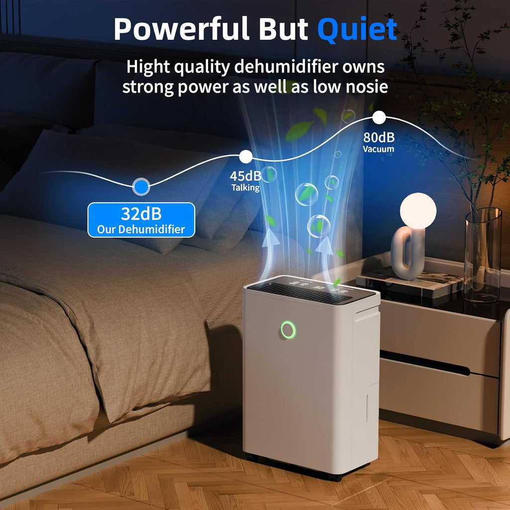 12L/Jour Deshumidificateur d Air - Contrôle Intelligent de l'humidité, Déshumidificateur d'air avec Minuterie 24H, Drainage Continu, Dégivrage Automatique, pour Grande Pièce Chambre Salle de Bain