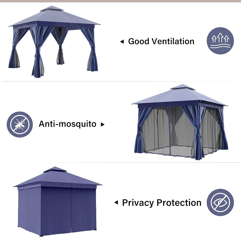 Tente pavillon d'extérieur améliorée à double toit, auvent imperméable UV50+ avec filet et crochets