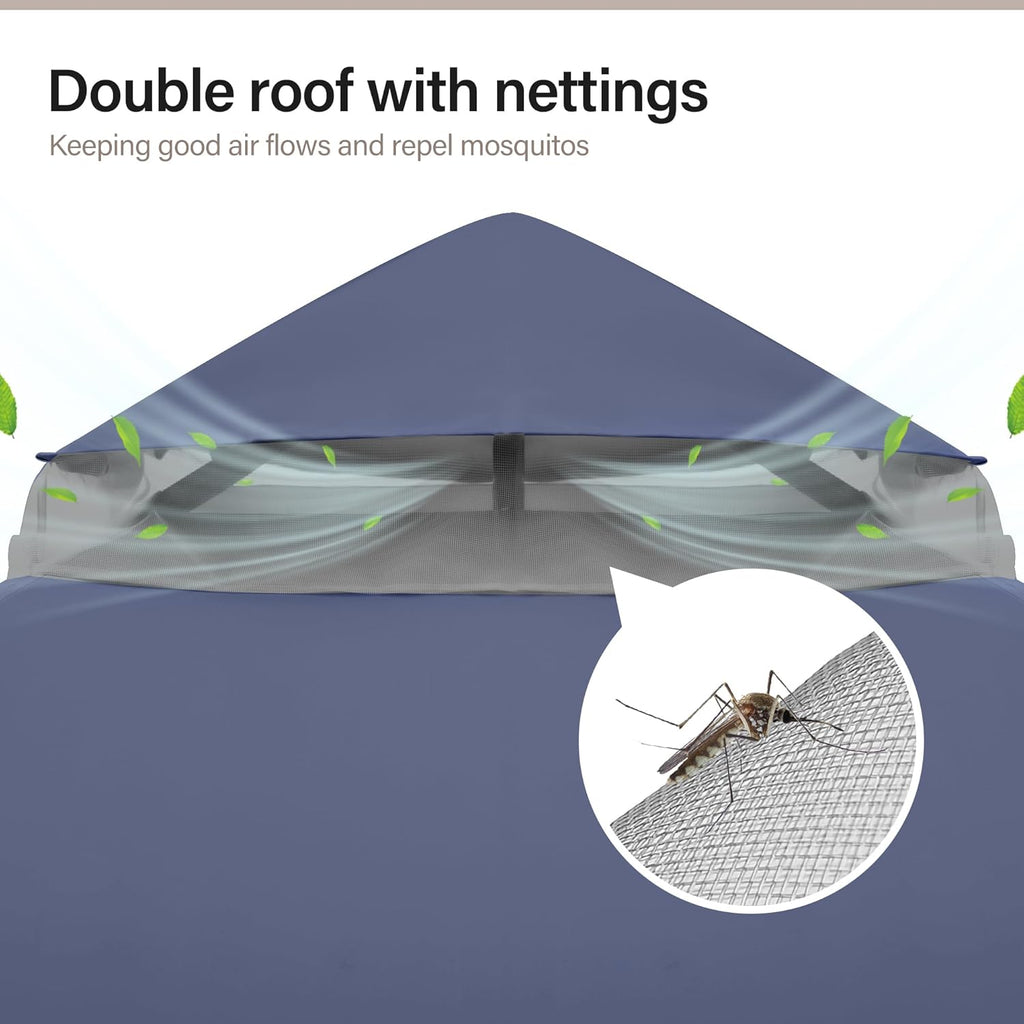 Tente pavillon d'extérieur améliorée à double toit, auvent imperméable UV50+ avec filet et crochets