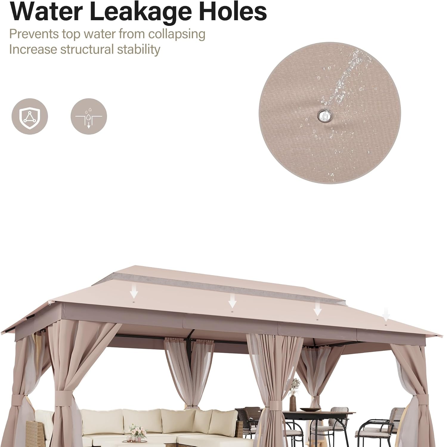 Tente pavillon d'extérieur améliorée à double toit, auvent imperméable UV50+ avec filet et crochets