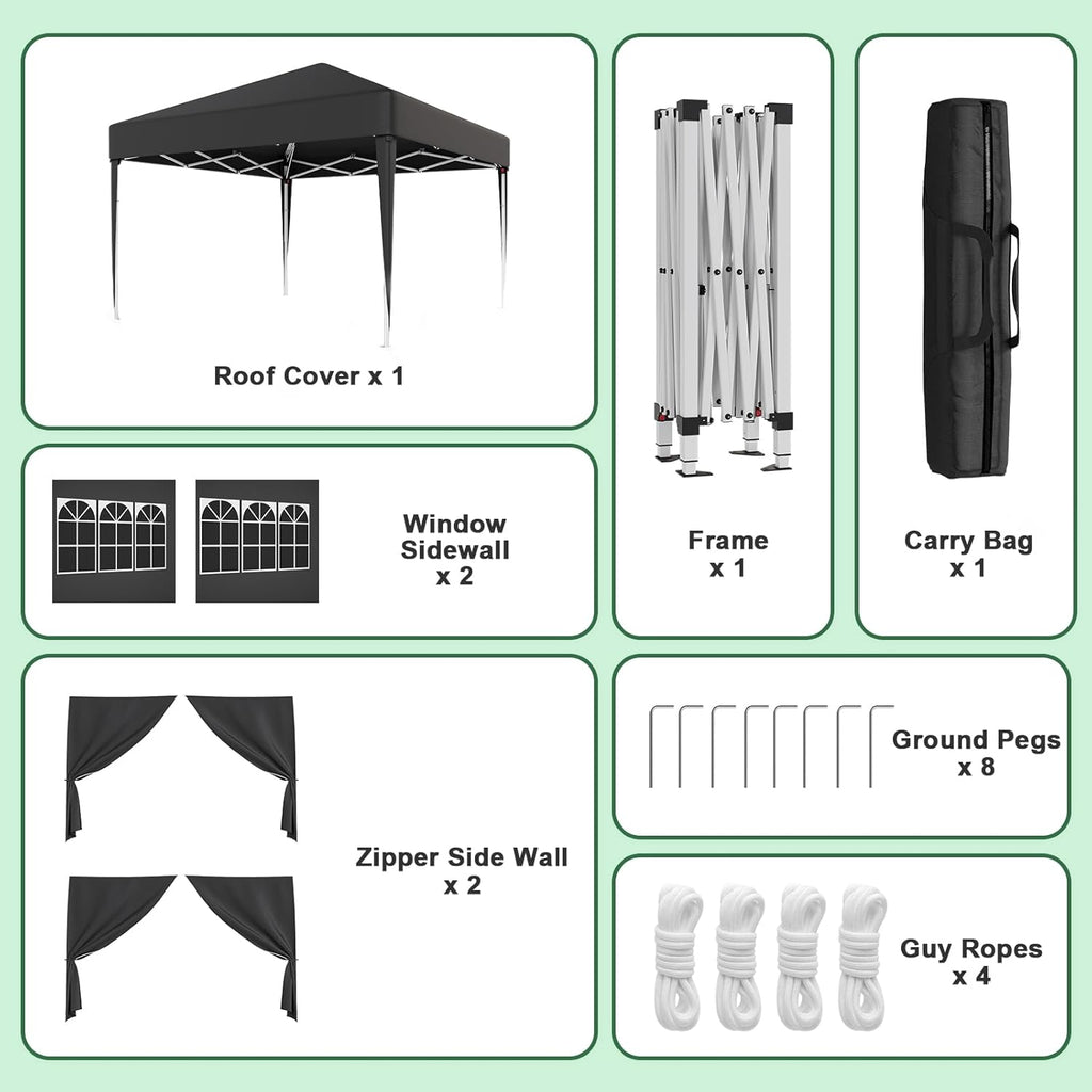 Gazebo pliant étanche JUMMICO, gazebo de jardin extérieur, gazebo pliant à hauteur réglable,