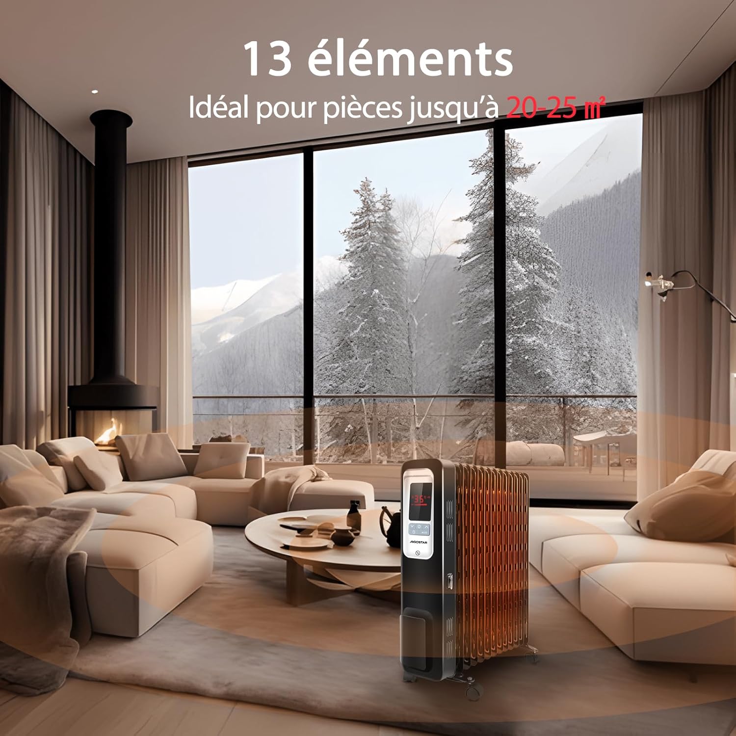 Aigostar Oil Monster Chauffage à huile 2500 W, 13 éléments chauffants