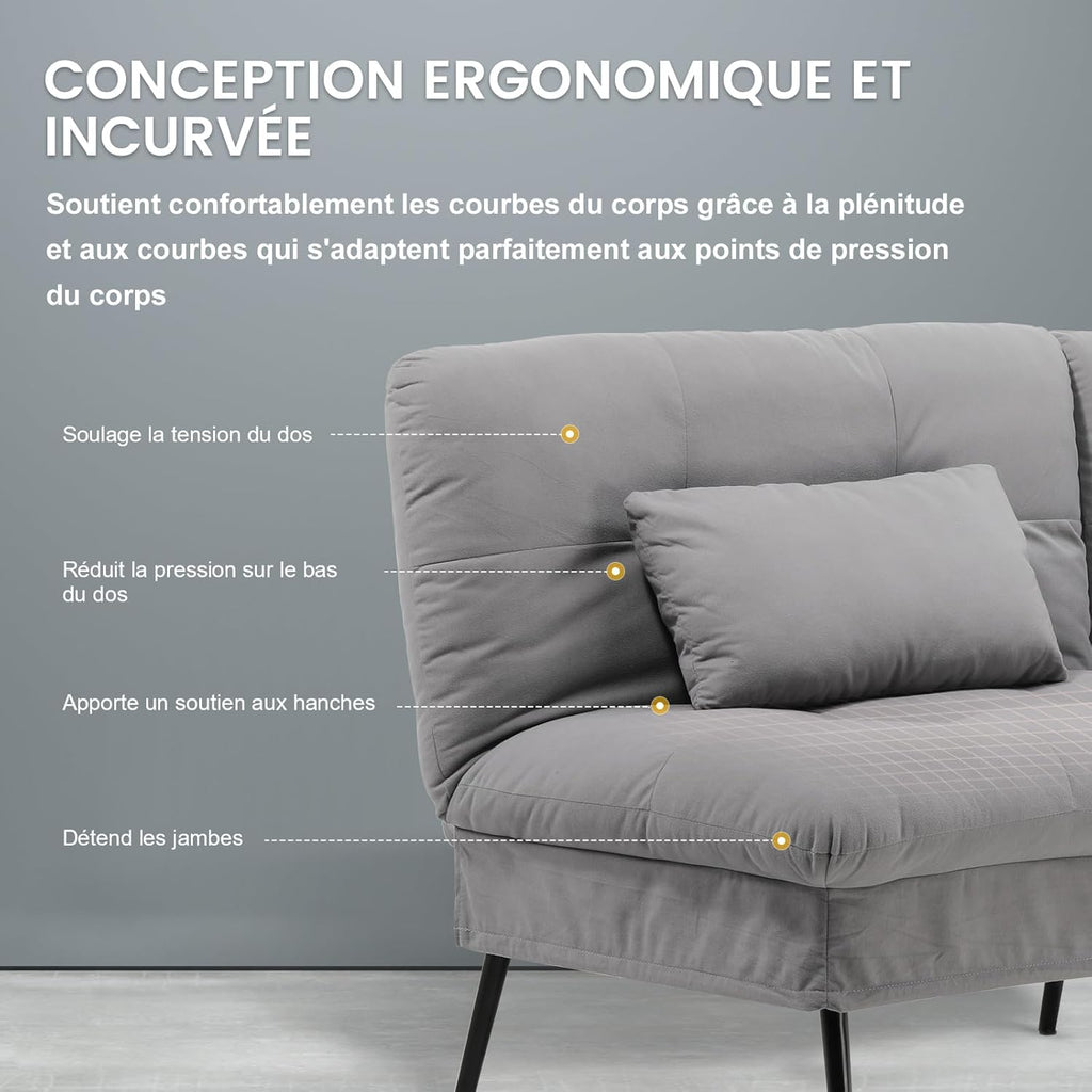 COMHOMA Slaapbank met slaapfunctie - Omvormbare futonhoes - Hoekbank - 3-zits gastenbank - met verstelbare stoffen rugleuning - Grijs 