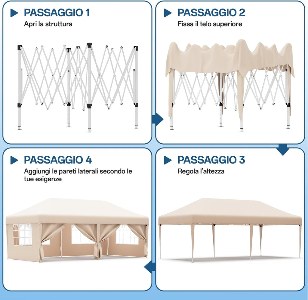 Gazebo pliant étanche JUMMICO, gazebo de jardin extérieur, gazebo pliant à hauteur réglable,