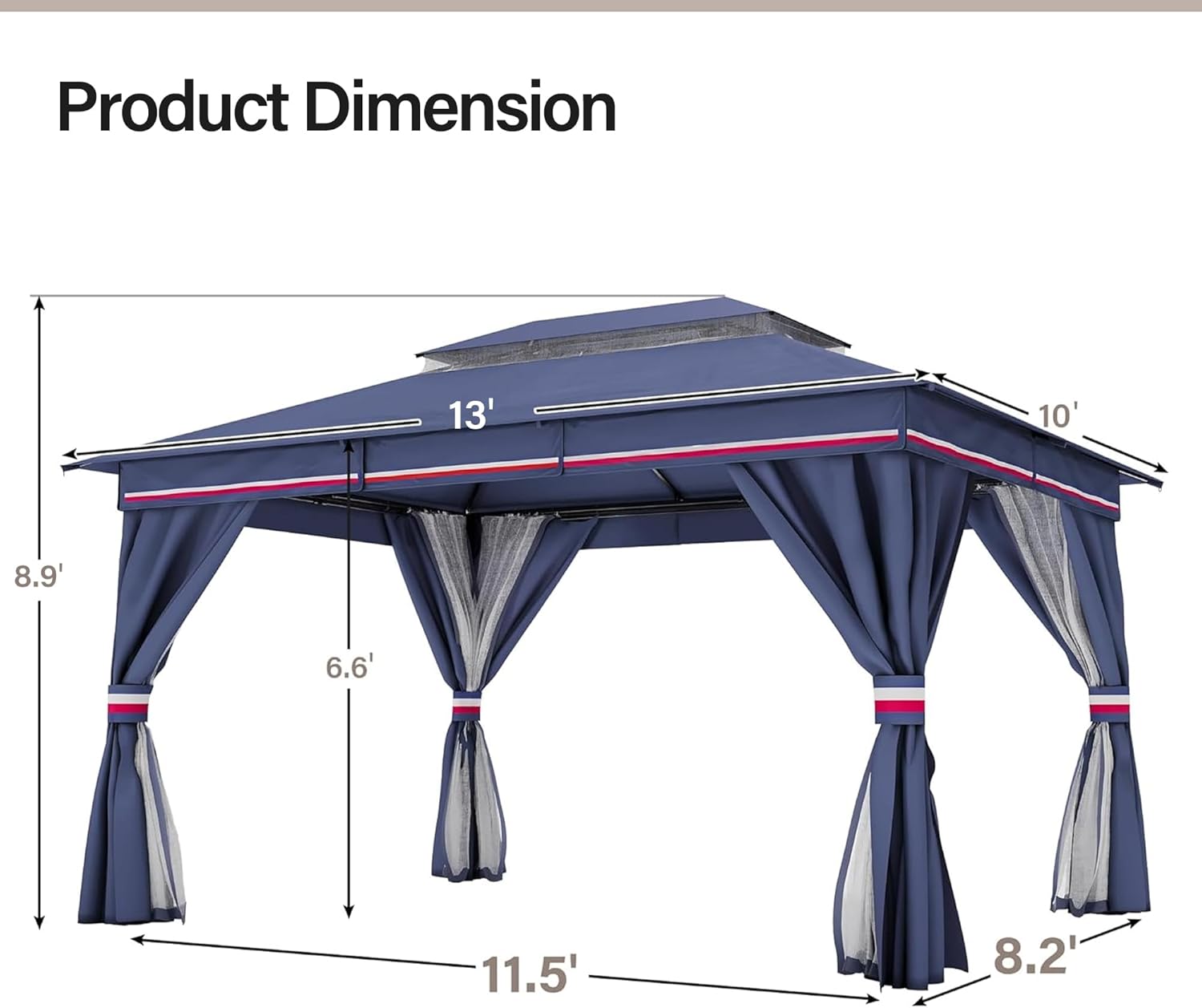 Tente pavillon d'extérieur améliorée à double toit, auvent imperméable UV50+ avec filet et crochets