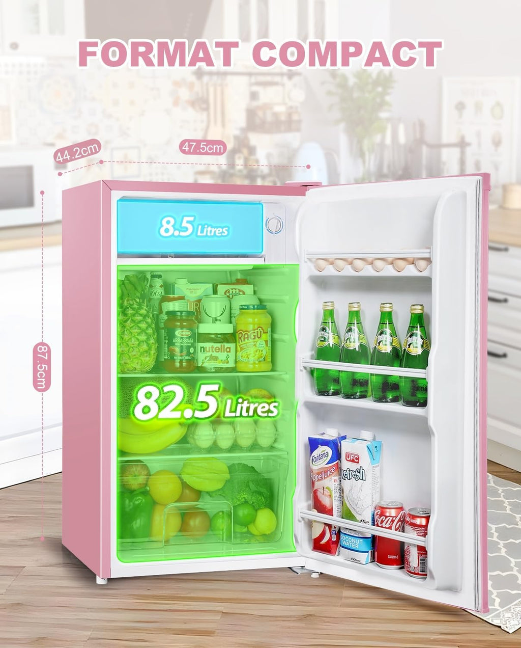 Mini réfrigérateur avec compartiment congélateur, bac à légumes 91L, thermostat réglable, silencieux