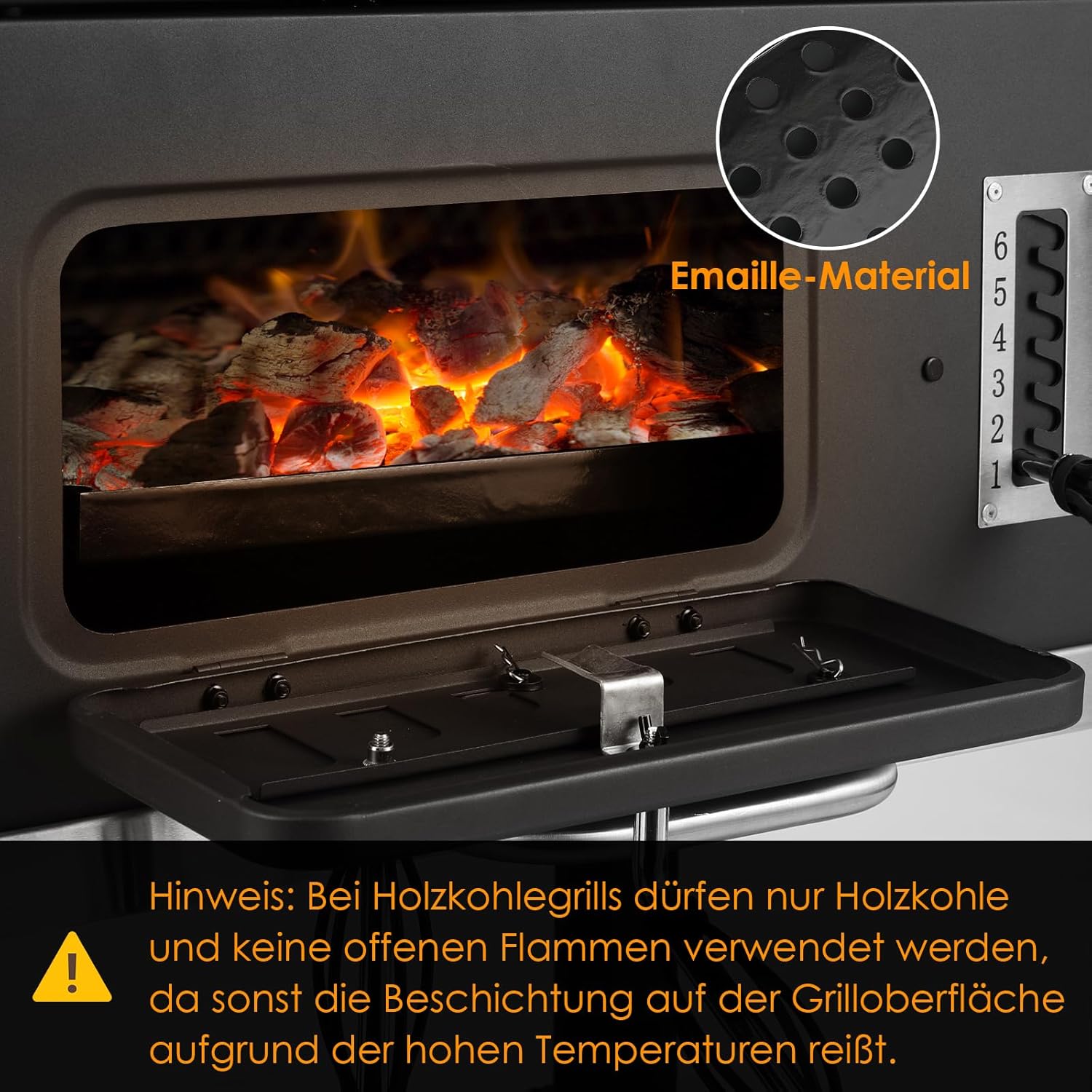 Barbecue Charbon de Bois, Chariot à Barbecue XXL, Grand Barbecue au Charbon de Bois, Grill à Charbon avec Couvercle, 2 Tables d'Appoint, Roues et Thermomètre, BBQ Fumoir, Barbecue de Jardin, Gris