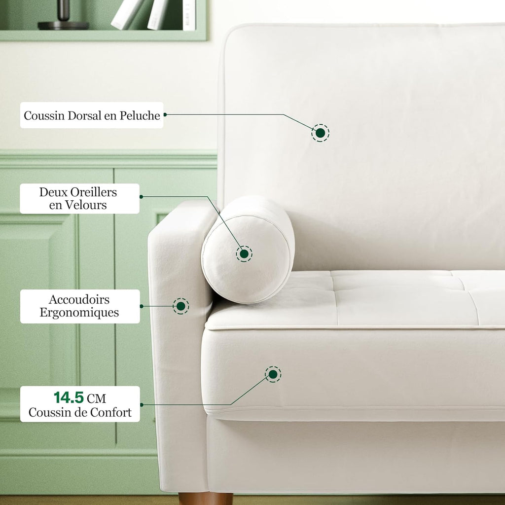 Vesgantti Kleine Grijze 2-zitsbank, Fluweelbank 121 cm met verende kussens, Mini-slaapkamerbank met armleuningen, Moderne woonkamerbank, Vaste 2-zitsbank, Grijze bank 