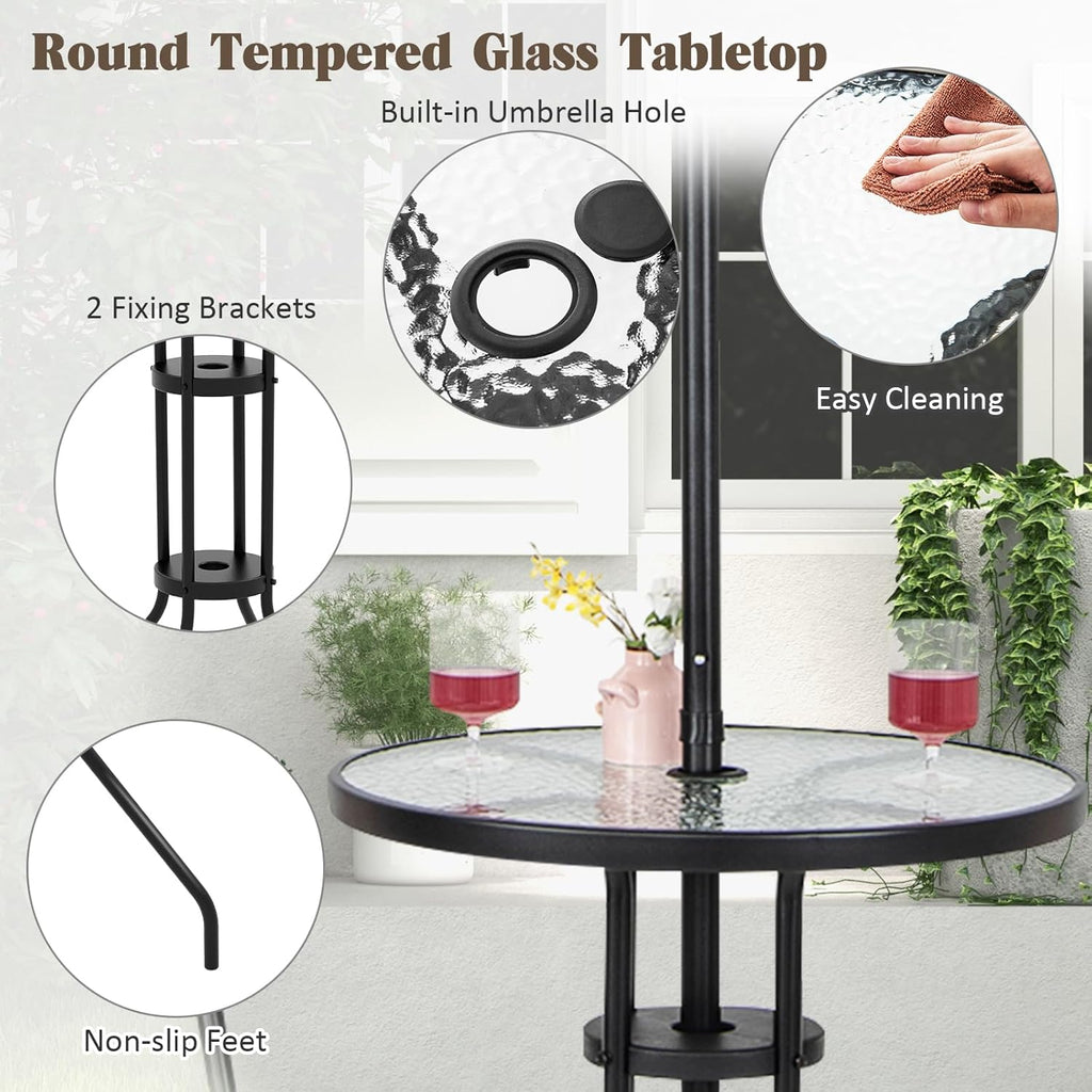 Ensemble bistrot KOMFOTTEU, salon de jardin avec parasol, table avec trou pour parasol, 2 chaises pliantes, ensemble table et chaises de patio, mobilier d'extérieur pour balcon