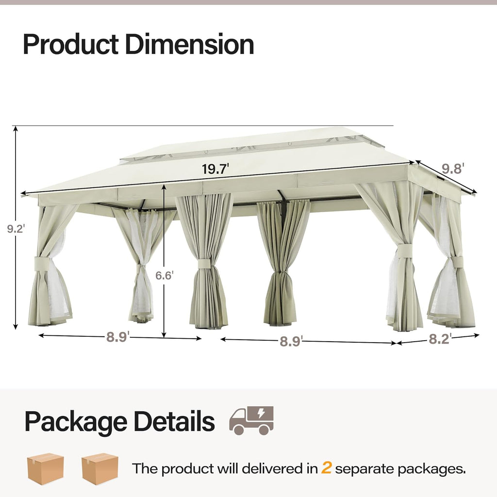 Tente pavillon d'extérieur améliorée à double toit, auvent imperméable UV50+ avec filet et crochets