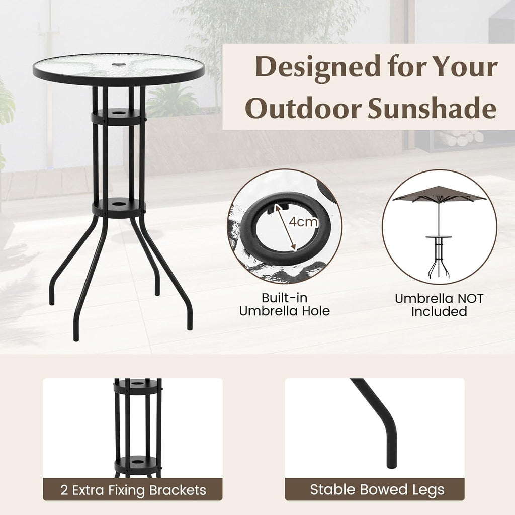 Ensemble bistrot KOMFOTTEU, salon de jardin avec parasol, table avec trou pour parasol, 2 chaises pliantes, ensemble table et chaises de patio, mobilier d'extérieur pour balcon