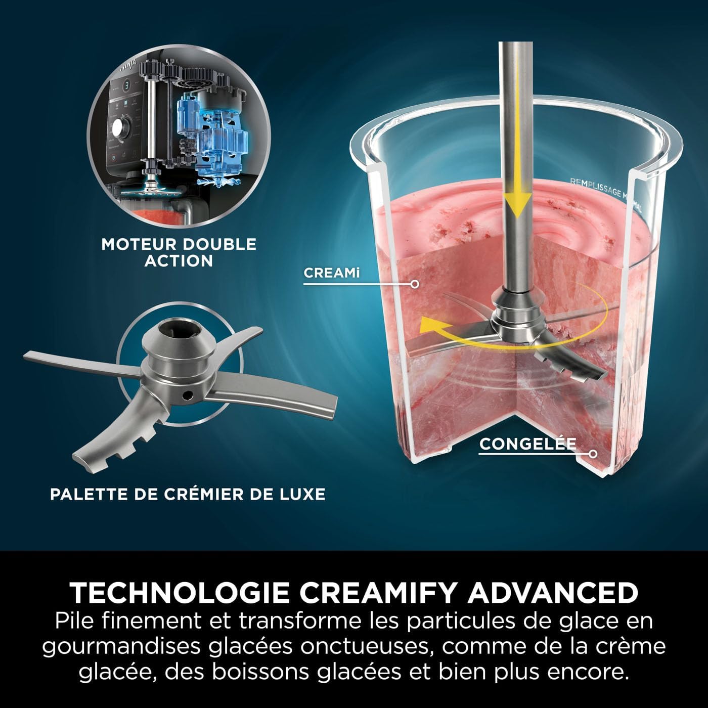 Sorbetière Ninja CREAMi 7 programmes pour glaces sorbets smoothies et milkshakes, noir/argent 1,4 L