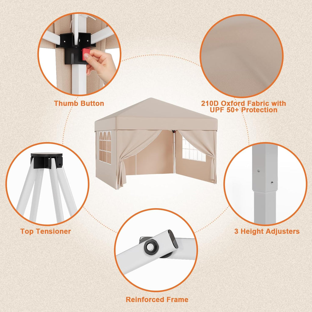 Gazebo pliant étanche JUMMICO, gazebo de jardin extérieur, gazebo pliant à hauteur réglable,