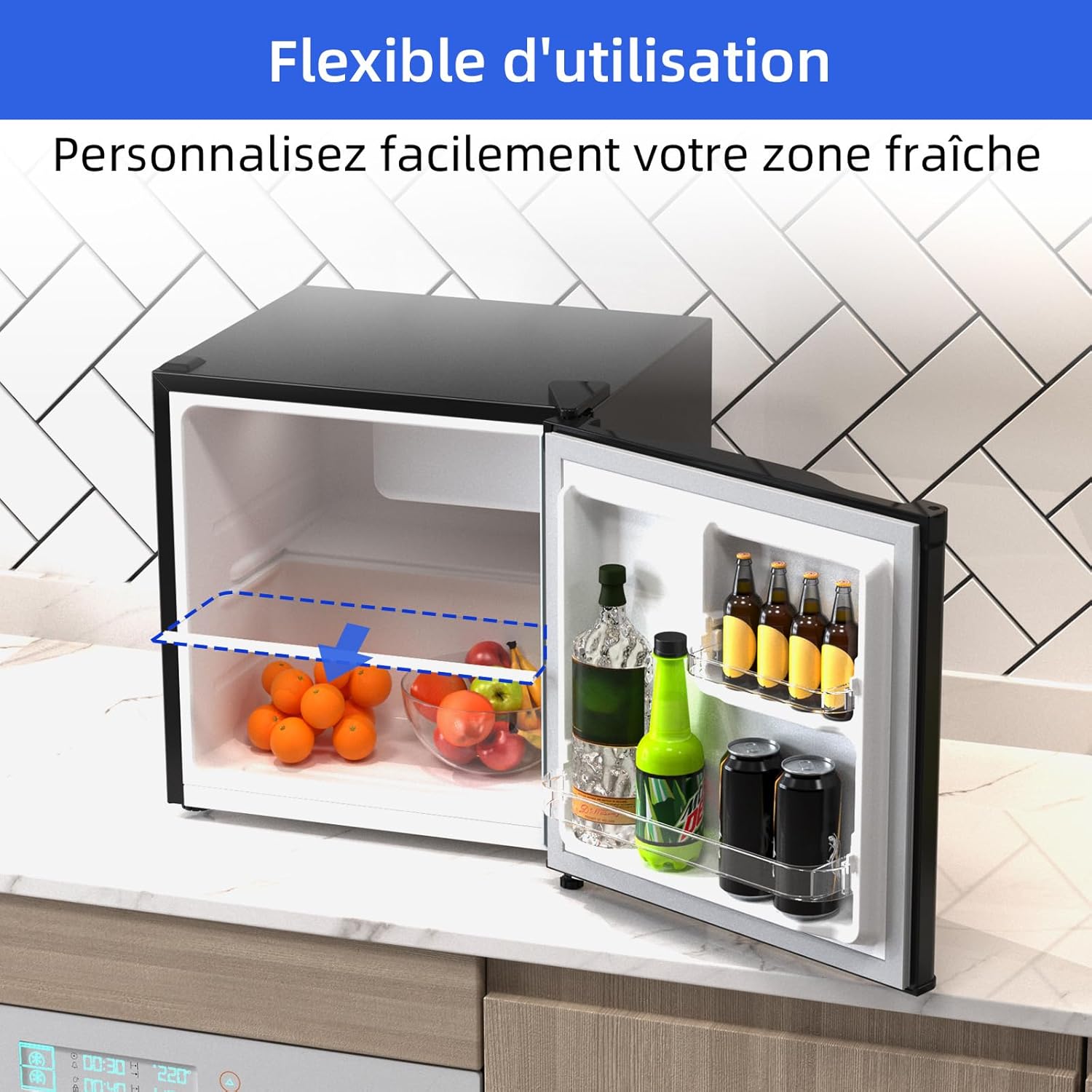 Mini réfrigérateur de table 46L 47 x 44,7 cm Avec porte-bouteilles Thermostat réglable