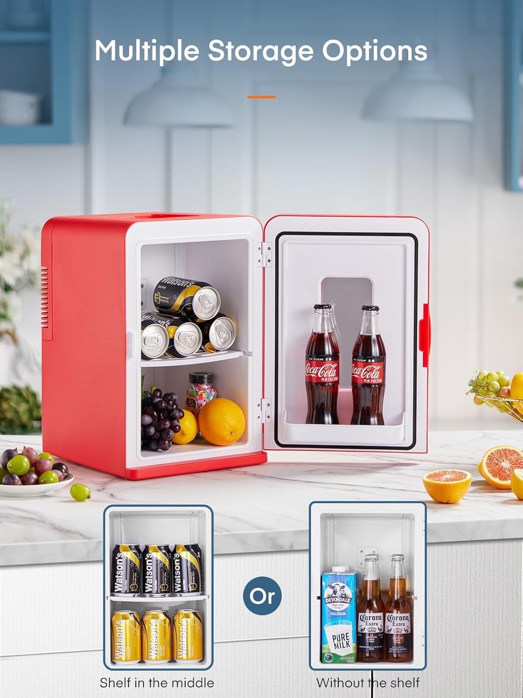 Mini réfrigérateur FOHERE 15 L/21 canettes, petit réfrigérateur portable 240 V/12 V, mode silencieux, fonction chaud/froid, cosmétique noir