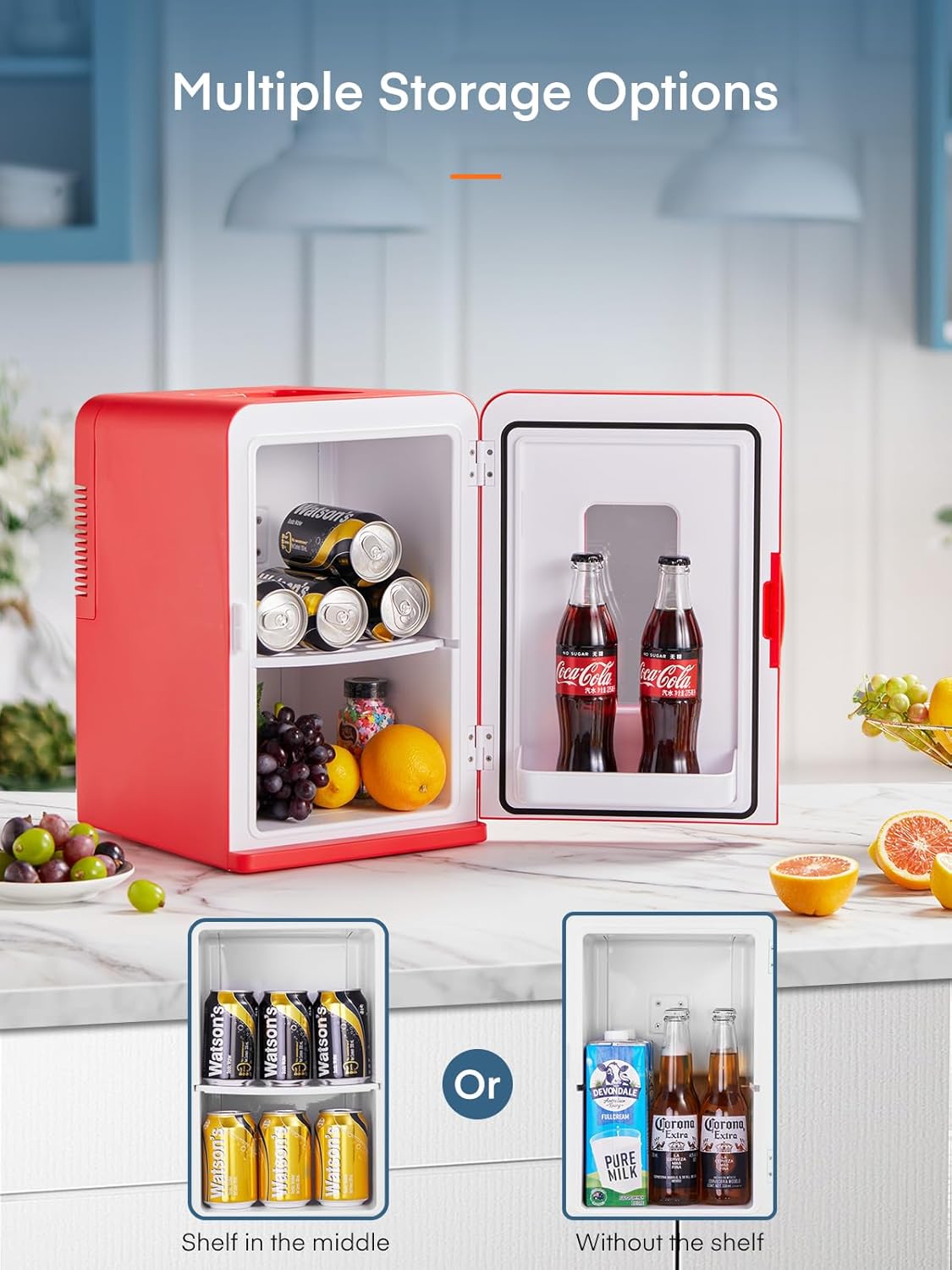 Mini réfrigérateur FOHERE 15 L/21 canettes, petit réfrigérateur portable 240 V/12 V, mode silencieux, fonction chaud/froid, cosmétique noir