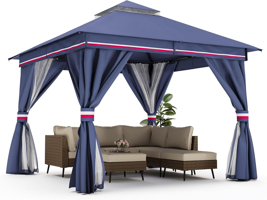 Tente pavillon d'extérieur améliorée à double toit, auvent imperméable UV50+ avec filet et crochets