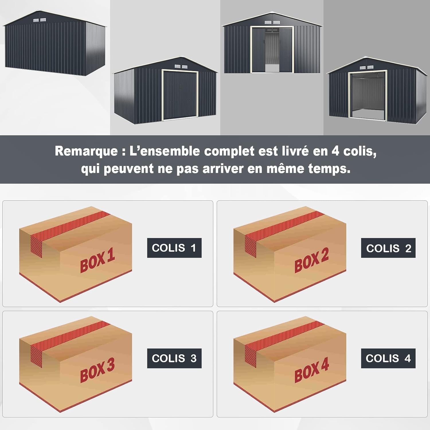 Abri de jardin en métal Costway + 1 kit d'extension avec 2 portes coulissantes verrouillables, 4 trous de ventilation, toit incliné pour vélo
