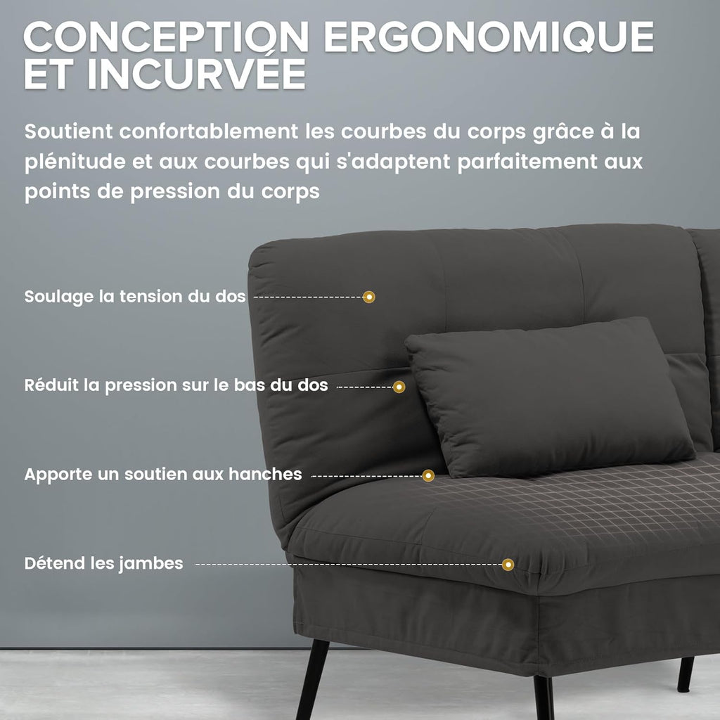 COMHOMA Slaapbank met slaapfunctie - Omvormbare futonhoes - Hoekbank - 3-zits gastenbank - met verstelbare stoffen rugleuning - Grijs 
