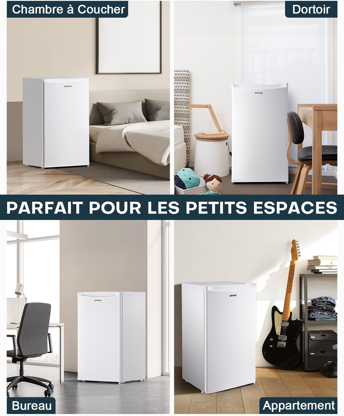 Mini réfrigérateur avec compartiment congélateur, bac à légumes 91L, thermostat réglable, silencieux