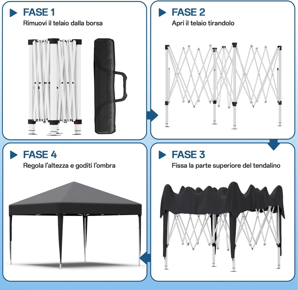Gazebo pliant étanche JUMMICO, gazebo de jardin extérieur, gazebo pliant à hauteur réglable,