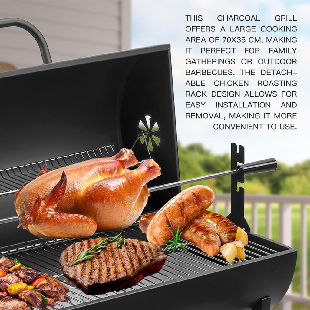 TEENO Houtskoolbarbecue, XXL kookrooster, anti-verbrandingshandschoenen, thermometer, aslade, verstelbare ventilatieopening, grote houtskoolbarbecue (basismodel) 