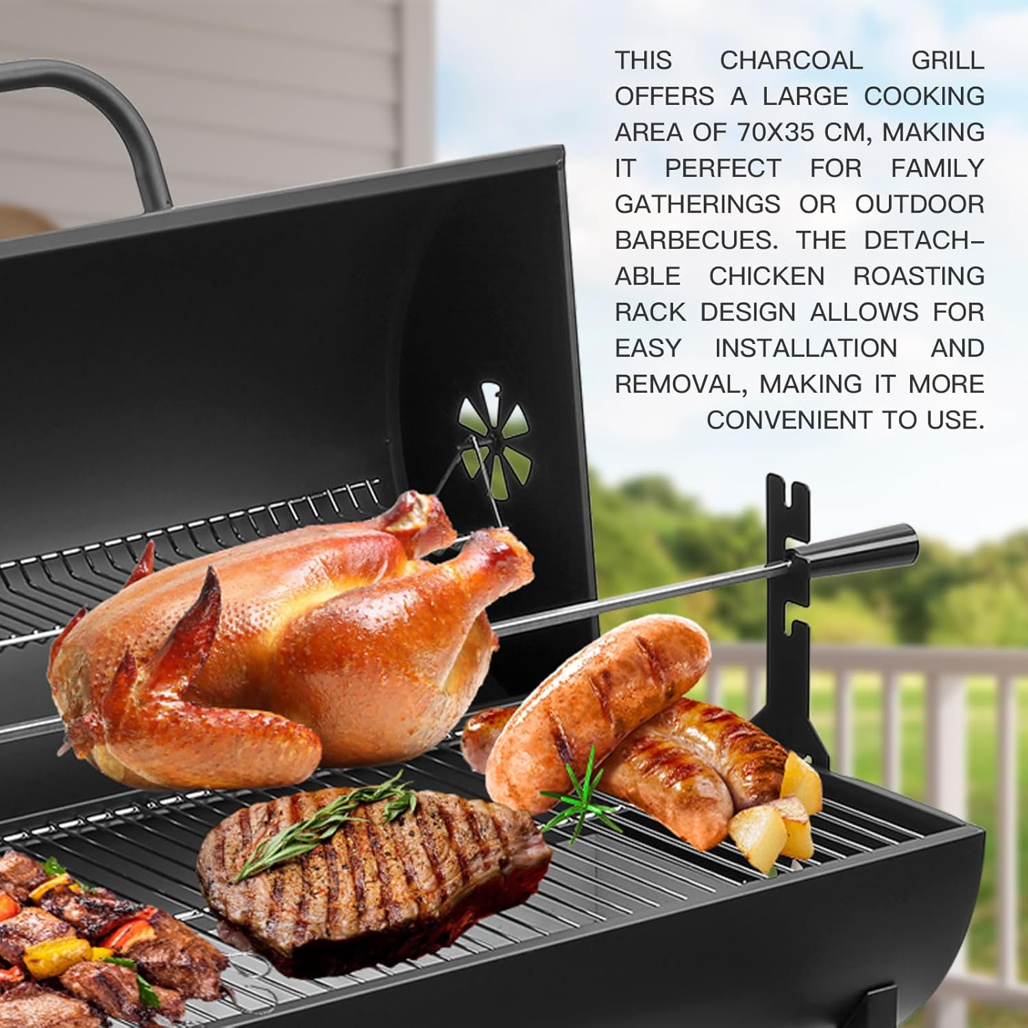 TEENO Houtskoolbarbecue, XXL kookrooster, anti-verbrandingshandschoenen, thermometer, aslade, verstelbare ventilatieopening, grote houtskoolbarbecue (basismodel) 