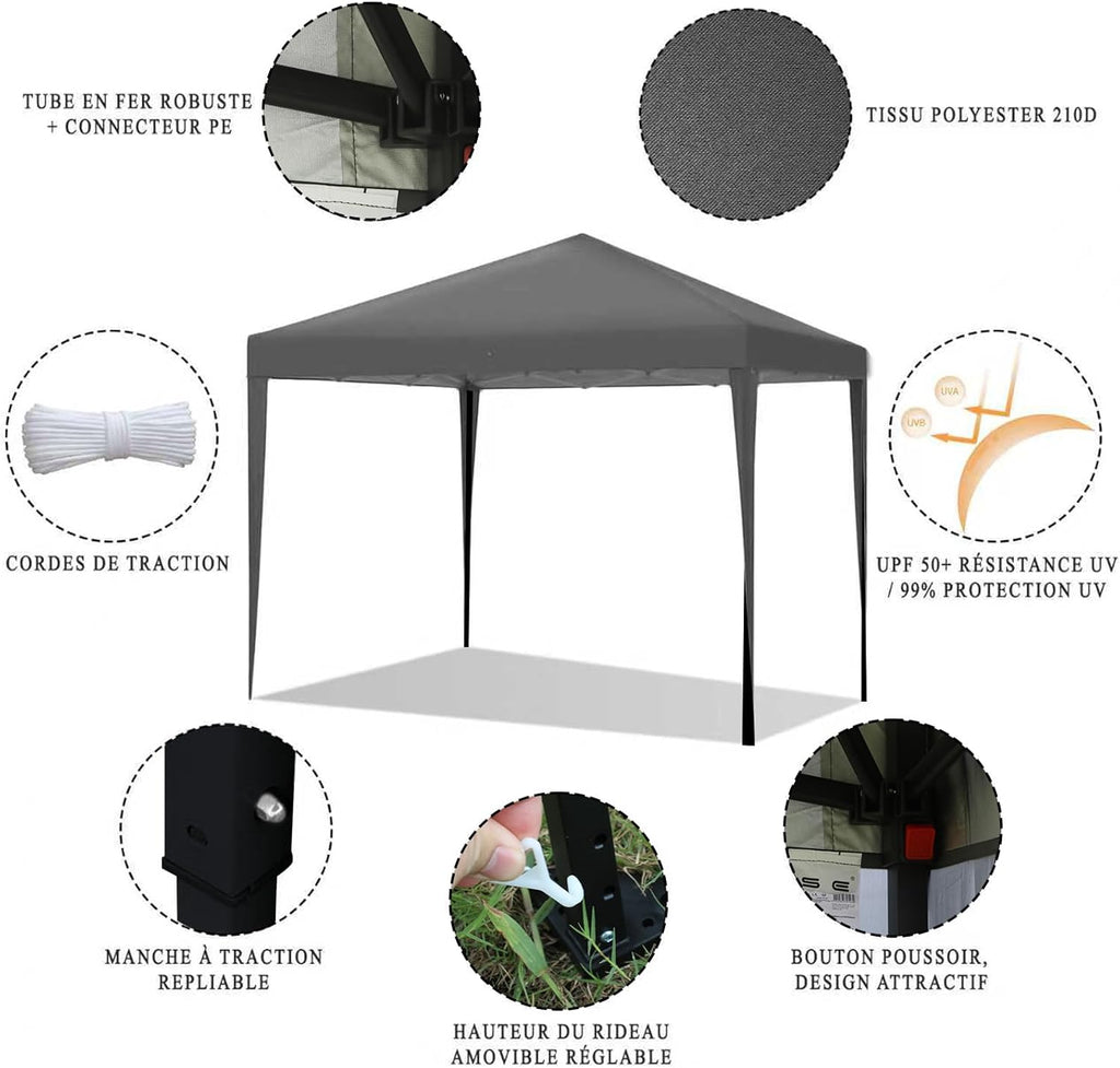 Gazebo pliant ISE, gazebo pliant 3x3 avec rideaux, gazebo de jardin extérieur,