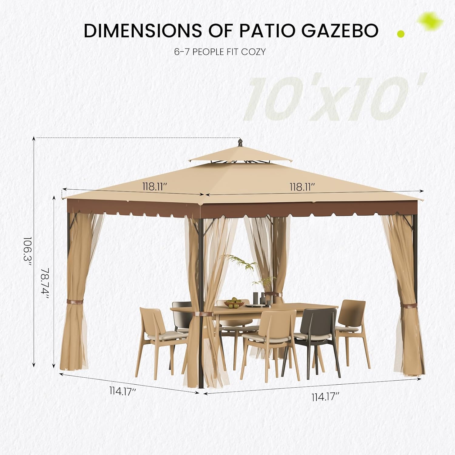 Tonnelle 10x12 avec écran, tonnelle d'extérieur en métal robuste, tente à auvent à cadre robuste avec double toit gonflable, tonnelle de patio coupe-vent et imperméable