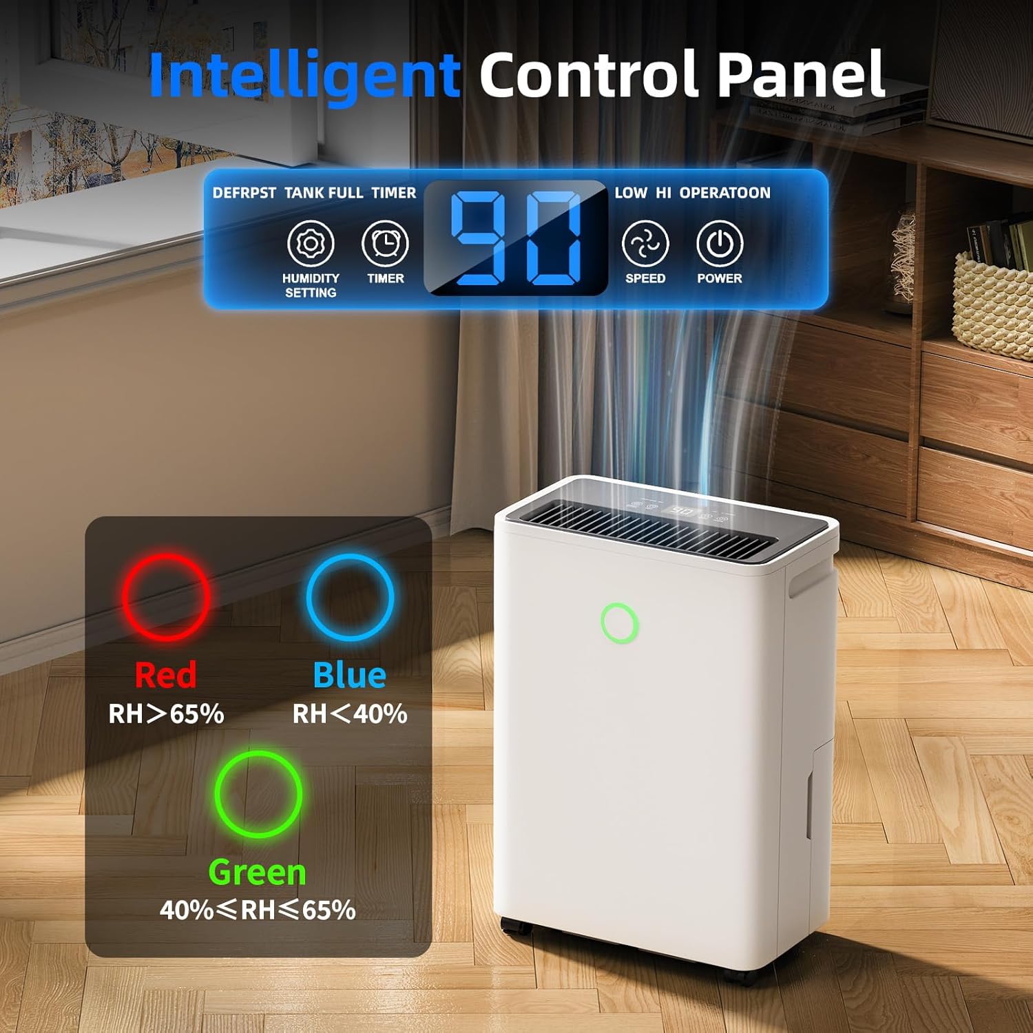 12L/Jour Deshumidificateur d Air - Contrôle Intelligent de l'humidité, Déshumidificateur d'air avec Minuterie 24H, Drainage Continu, Dégivrage Automatique, pour Grande Pièce Chambre Salle de Bain