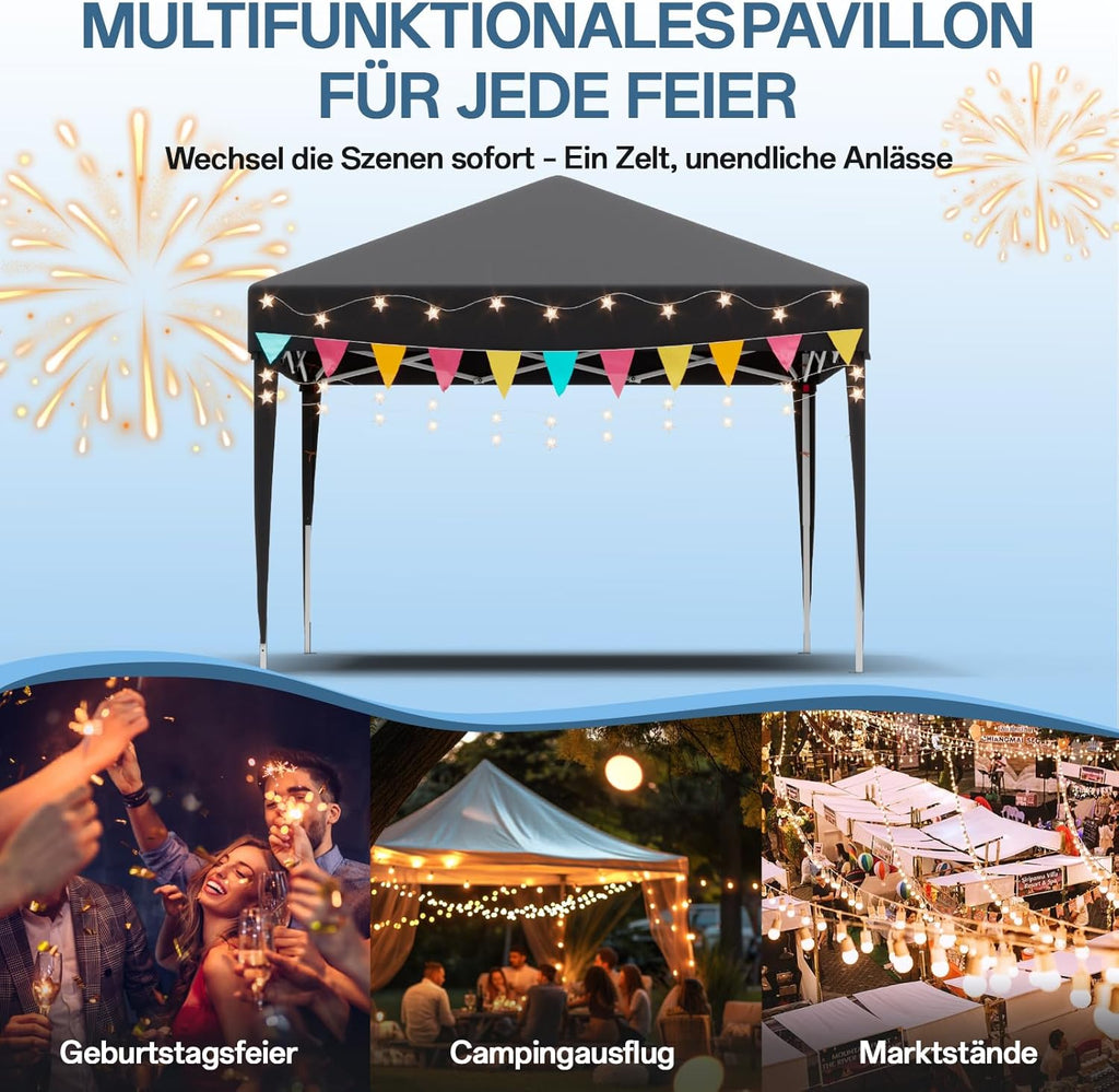 Gazebo pliant étanche JUMMICO, gazebo de jardin extérieur, gazebo pliant à hauteur réglable,