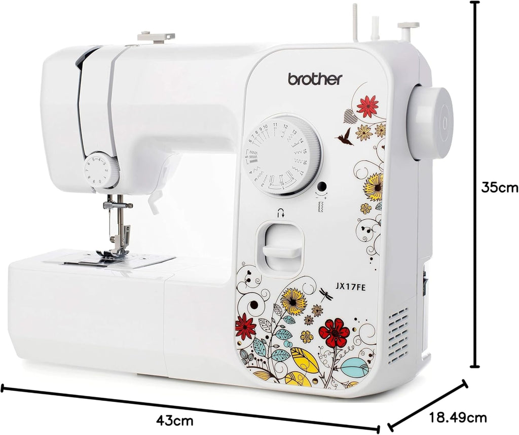 Brother JX17FE (Fantasy Edition) met verlengtafel en tas, naaimachine voor beginners, 17 verschillende steken, automatisch naaien, handige steken, elastiek en decoratieve steken. 