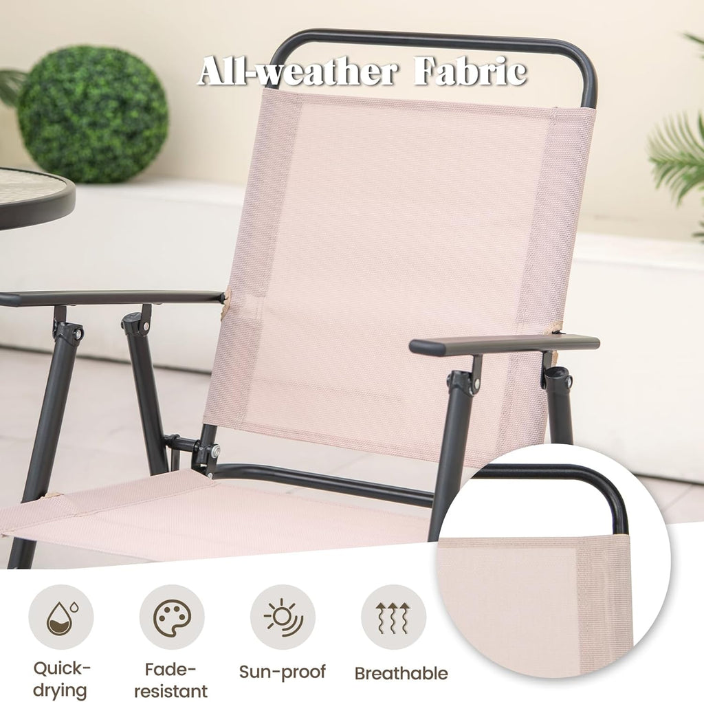 Ensemble bistrot KOMFOTTEU, salon de jardin avec parasol, table avec trou pour parasol, 2 chaises pliantes, ensemble table et chaises de patio, mobilier d'extérieur pour balcon