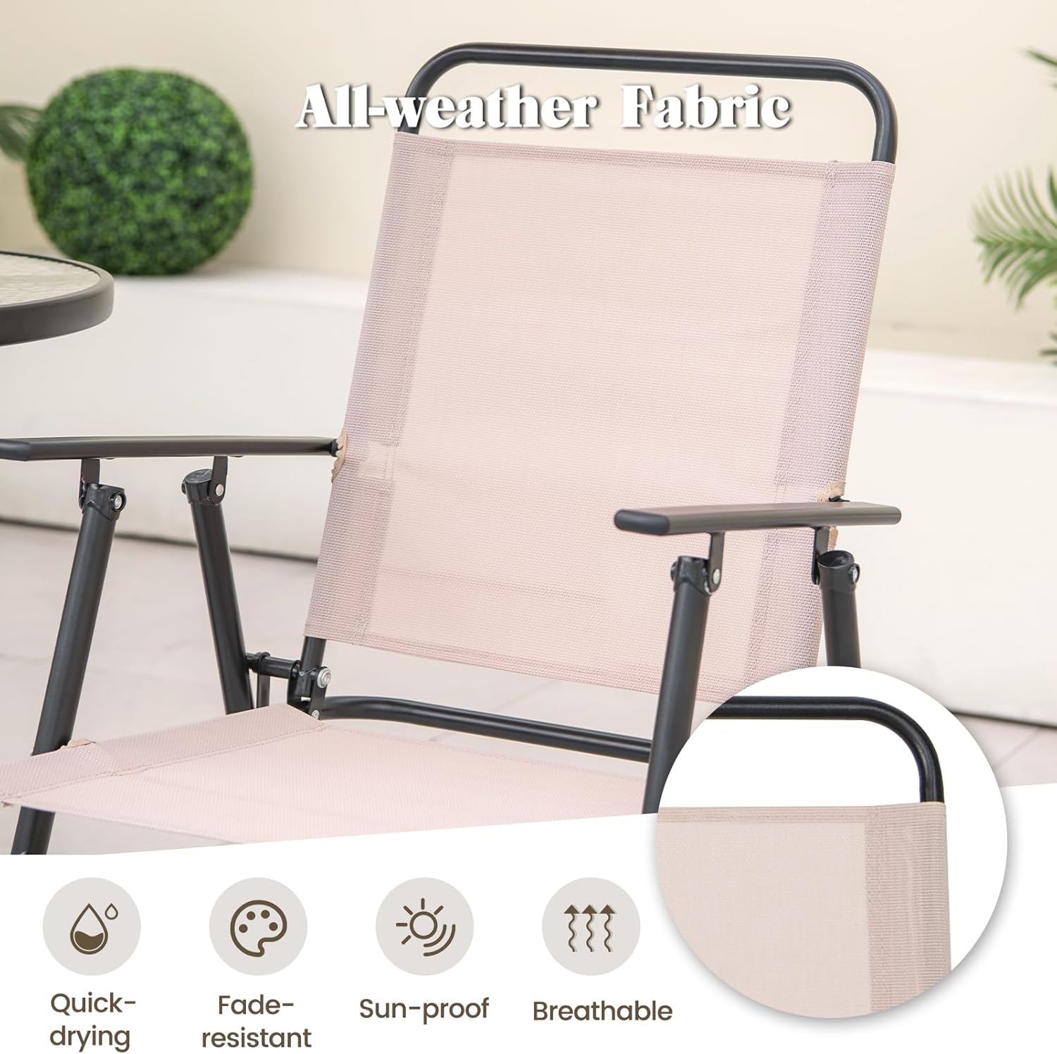 Ensemble bistrot KOMFOTTEU, salon de jardin avec parasol, table avec trou pour parasol, 2 chaises pliantes, ensemble table et chaises de patio, mobilier d'extérieur pour balcon