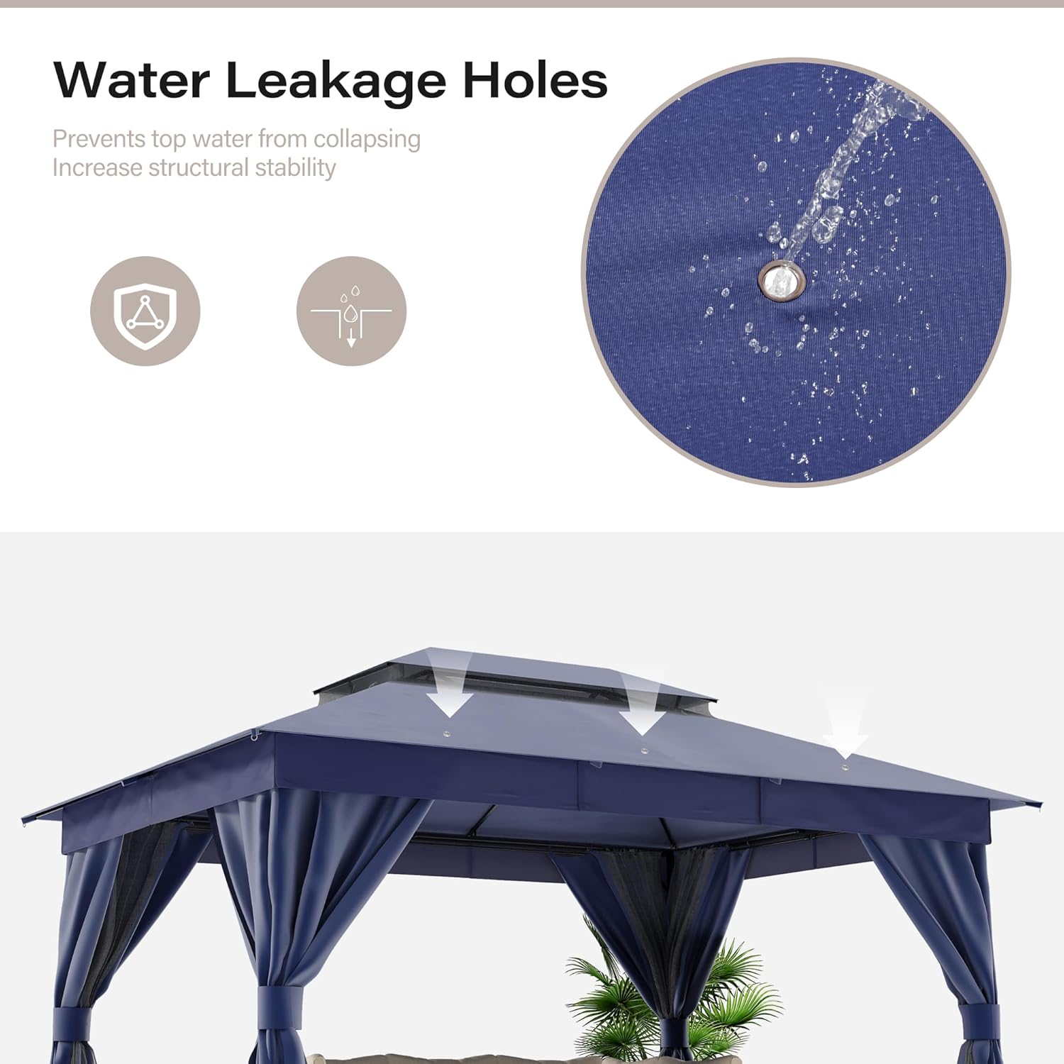 Tente pavillon d'extérieur améliorée à double toit, auvent imperméable UV50+ avec filet et crochets